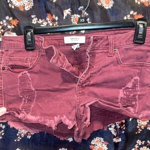 Forever 21 Women's Ripped Maroon Jean Shorts